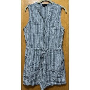 Kelly Renee‎ Linen Blend Striped Sleeveless Romper Sz L Nautical Coastal Beachy